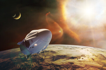 Wall Mural - cargo spacecraft in low-earth orbit with sunlight. elements of this image furnished by nasa.