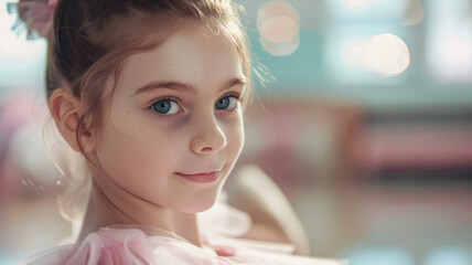 Wall Mural - Portrait of a little girl ballerina at a ballet school.