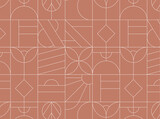 Fototapeta  - Art deco geometrical seamless vintage pattern drawing on beige background.