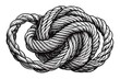 Black and white rope knot isolated on white background, complex tie, engraving illustration