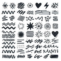 Wall Mural - Scribble doodle underline emphasis line shape set