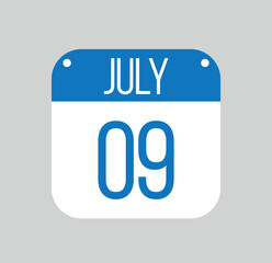 Wall Mural - July 9 icon isolated on light background. Calendar vector symbol modern for the month of July