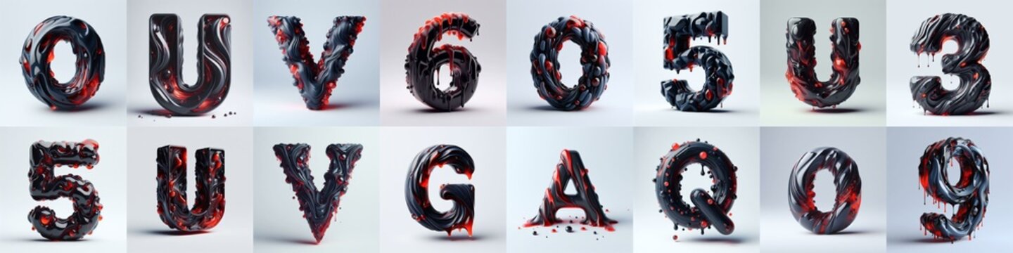 Obsidian and Red glass 3D Lettering Typeface. AI generated illustration