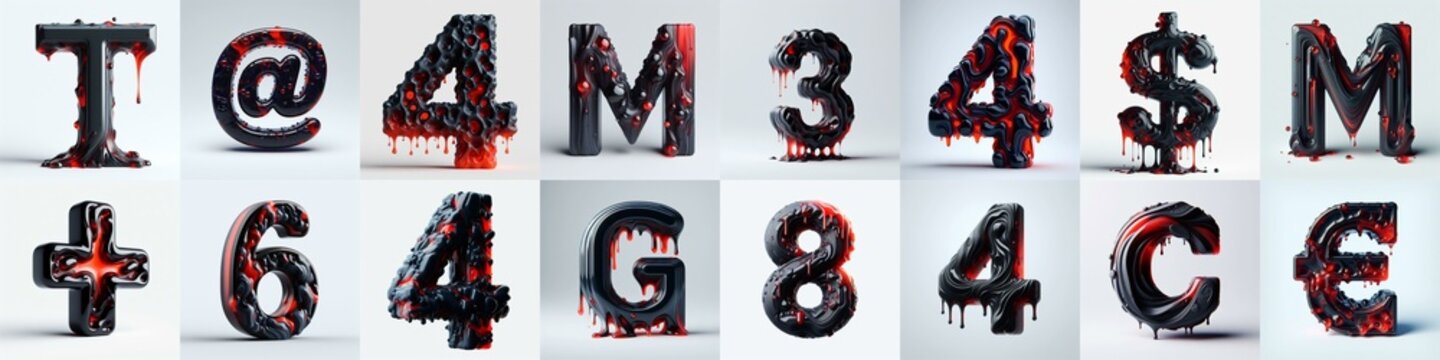 Obsidian and Red glass 3D Lettering Typeface. AI generated illustration