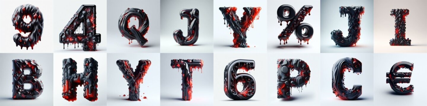 Obsidian and Red glass 3D Lettering Typeface. AI generated illustration