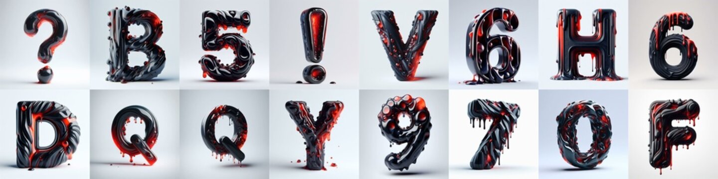 Obsidian and Red glass 3D Lettering Typeface. AI generated illustration