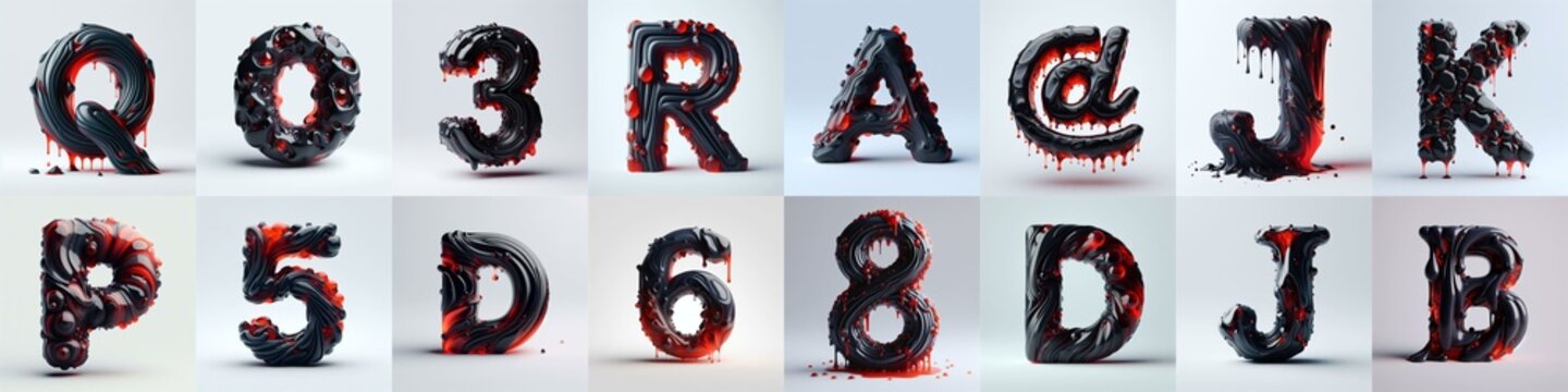 Obsidian and Red glass 3D Lettering Typeface. AI generated illustration