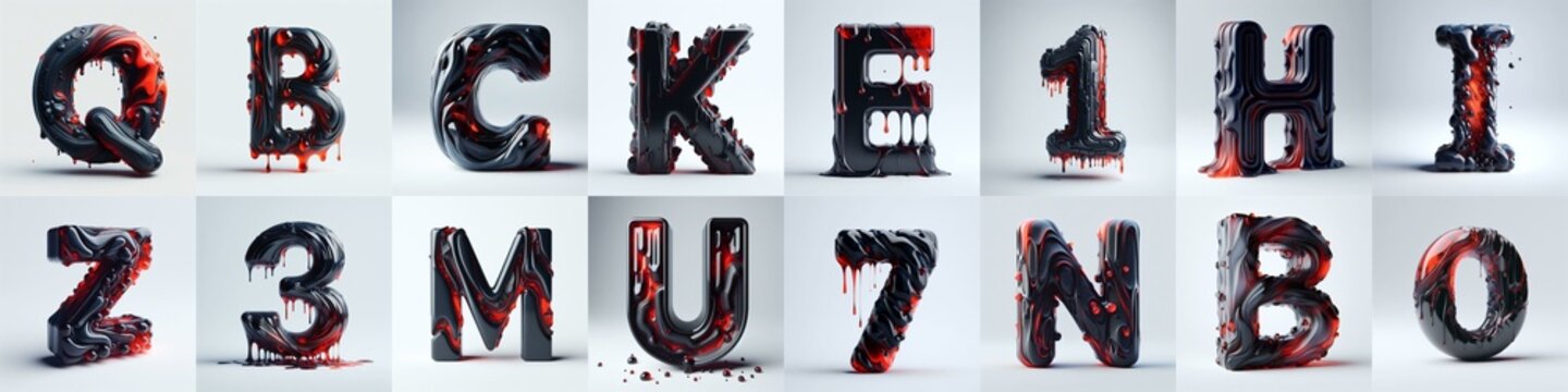 Obsidian and Red glass 3D Lettering Typeface. AI generated illustration