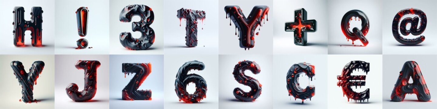 Obsidian and Red glass 3D Lettering Typeface. AI generated illustration