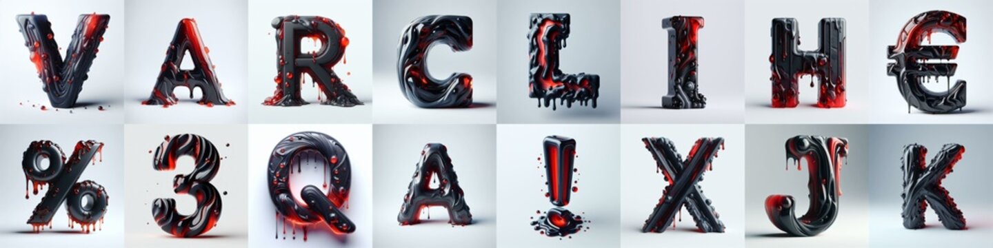 Obsidian and Red glass 3D Lettering Typeface. AI generated illustration