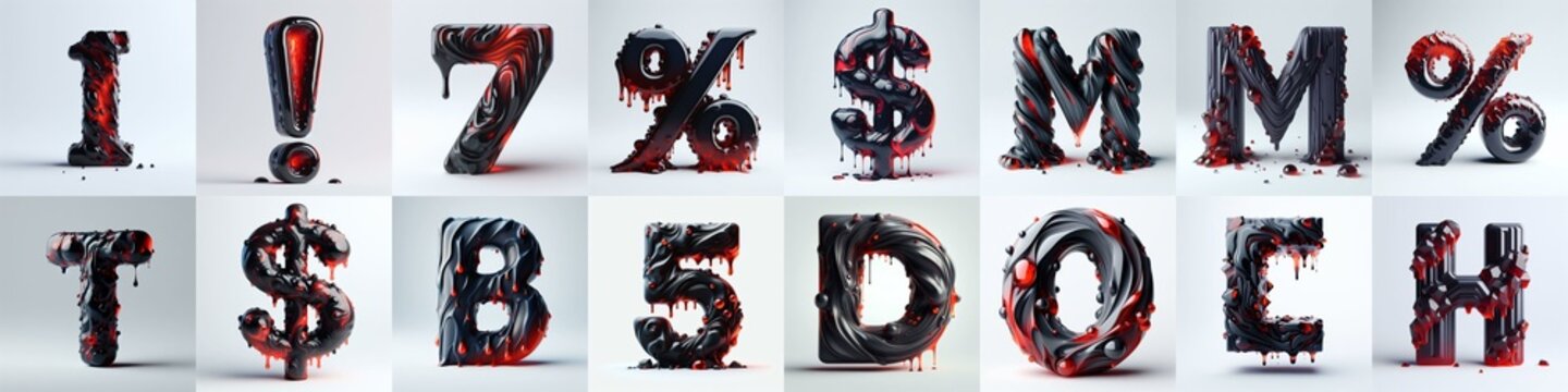 Obsidian and Red glass 3D Lettering Typeface. AI generated illustration