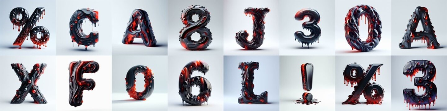 Obsidian and Red glass 3D Lettering Typeface. AI generated illustration