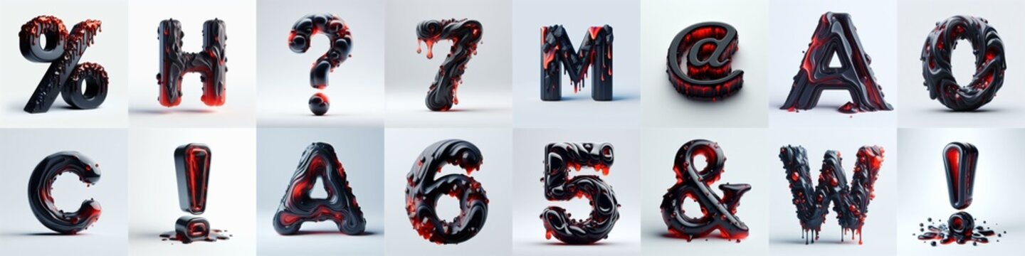 Obsidian and Red glass 3D Lettering Typeface. AI generated illustration
