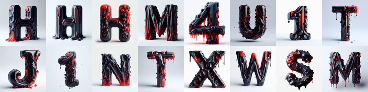 Obsidian and Red glass 3D Lettering Typeface. AI generated illustration