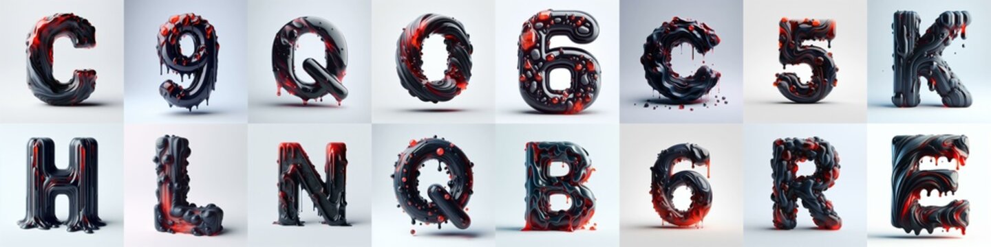Obsidian and Red glass 3D Lettering Typeface. AI generated illustration