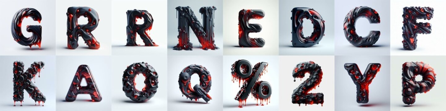 Obsidian and Red glass 3D Lettering Typeface. AI generated illustration