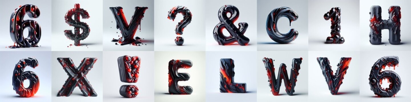 Obsidian and Red glass 3D Lettering Typeface. AI generated illustration