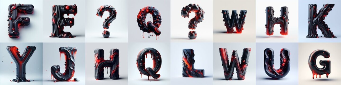 Obsidian and Red glass 3D Lettering Typeface. AI generated illustration