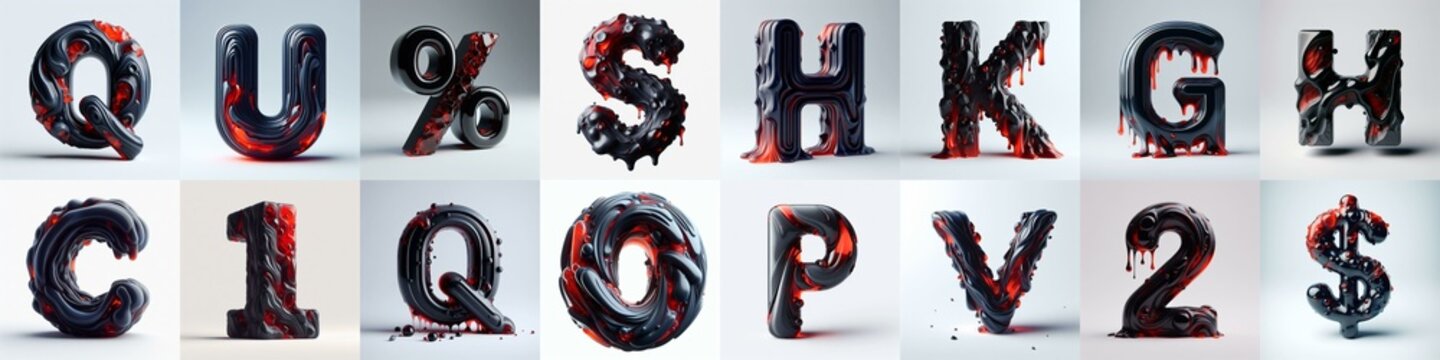 Obsidian and Red glass 3D Lettering Typeface. AI generated illustration