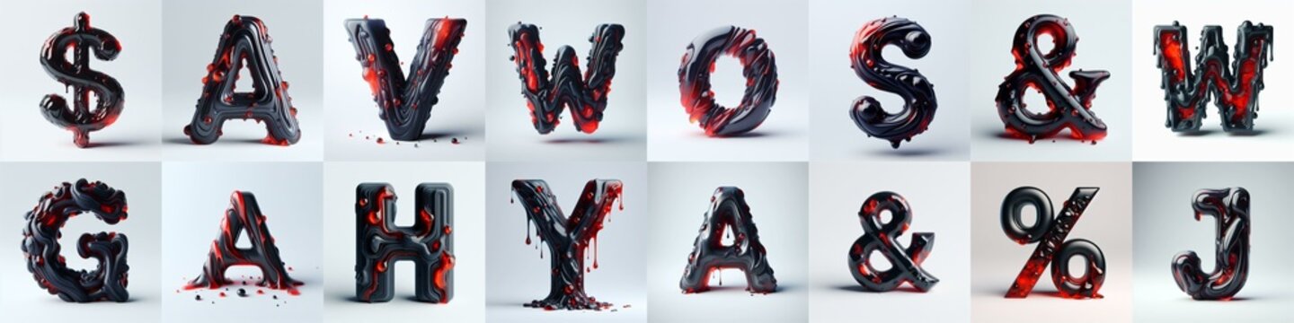Obsidian and Red glass 3D Lettering Typeface. AI generated illustration