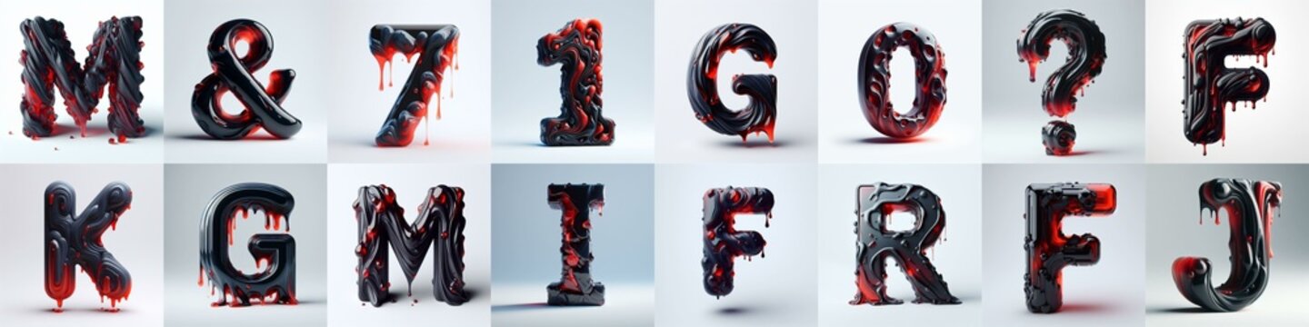 Obsidian and Red glass 3D Lettering Typeface. AI generated illustration