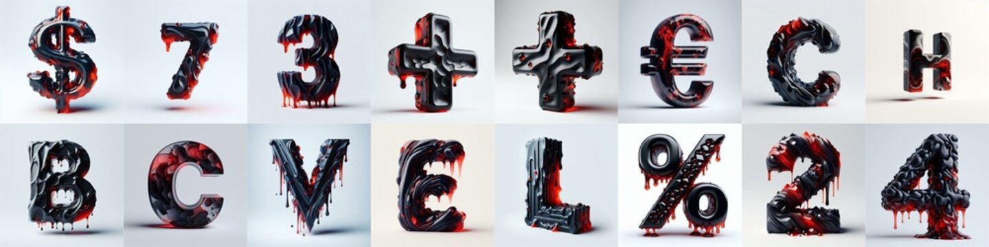 Obsidian and Red glass 3D Lettering Typeface. AI generated illustration