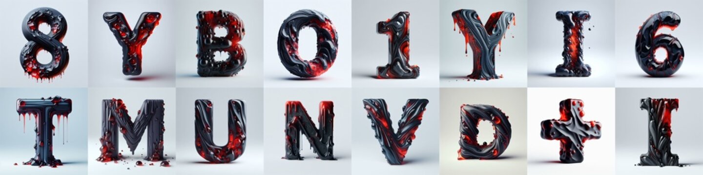 Obsidian and Red glass 3D Lettering Typeface. AI generated illustration