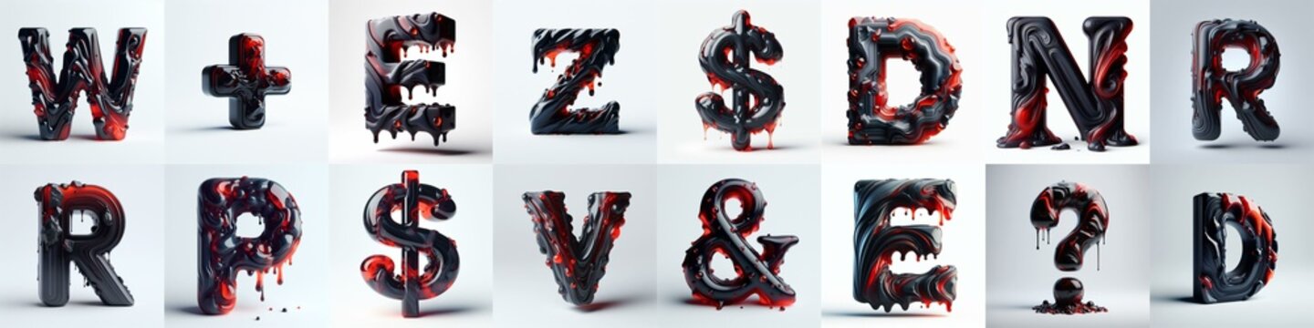 Obsidian and Red glass 3D Lettering Typeface. AI generated illustration