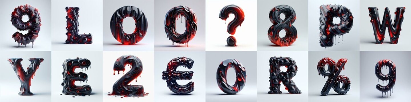 Obsidian and Red glass 3D Lettering Typeface. AI generated illustration