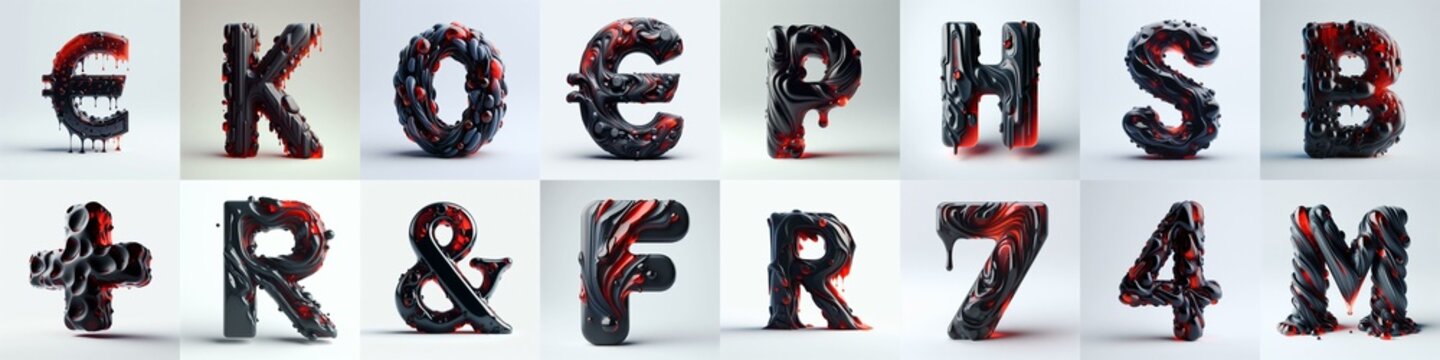 Obsidian and Red glass 3D Lettering Typeface. AI generated illustration