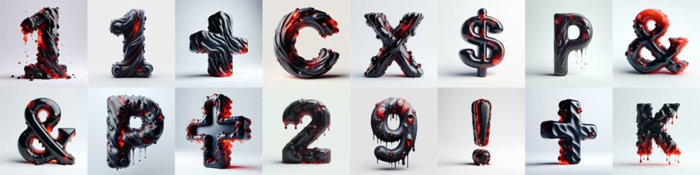 Obsidian and Red glass 3D Lettering Typeface. AI generated illustration