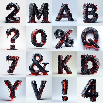Obsidian and Red glass 3D Lettering Typeface. AI generated illustration