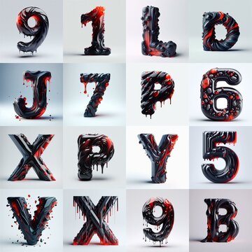 Obsidian and Red glass 3D Lettering Typeface. AI generated illustration