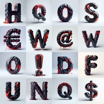 Obsidian and Red glass 3D Lettering Typeface. AI generated illustration