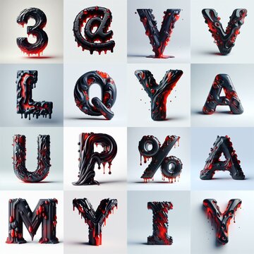 Obsidian and Red glass 3D Lettering Typeface. AI generated illustration