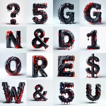 Obsidian and Red glass 3D Lettering Typeface. AI generated illustration