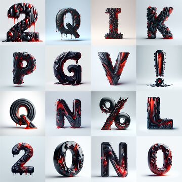 Obsidian and Red glass 3D Lettering Typeface. AI generated illustration