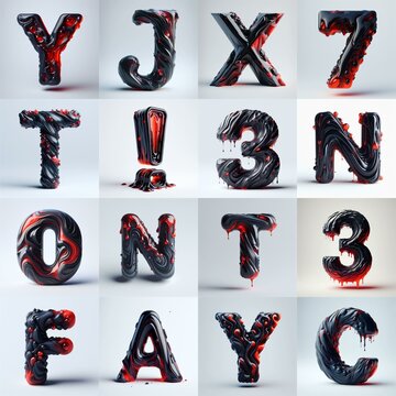 Obsidian and Red glass 3D Lettering Typeface. AI generated illustration
