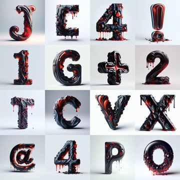 Obsidian and Red glass 3D Lettering Typeface. AI generated illustration