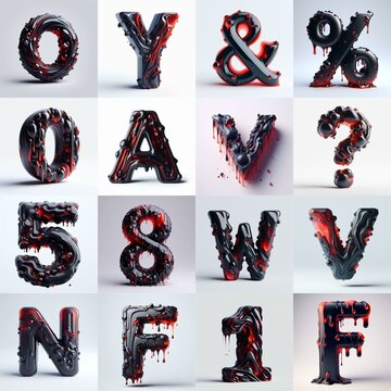 Obsidian and Red glass 3D Lettering Typeface. AI generated illustration