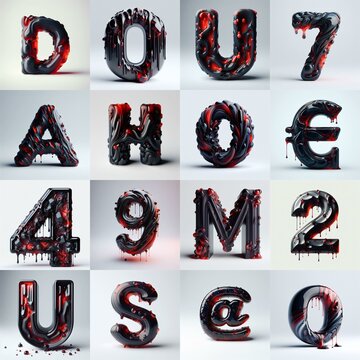 Obsidian and Red glass 3D Lettering Typeface. AI generated illustration