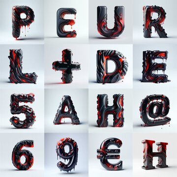 Obsidian and Red glass 3D Lettering Typeface. AI generated illustration