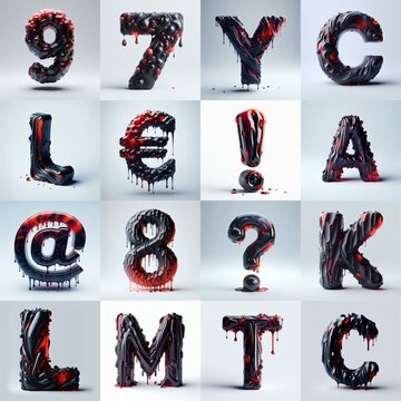 Obsidian and Red glass 3D Lettering Typeface. AI generated illustration