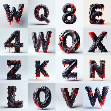 Obsidian and Red glass 3D Lettering Typeface. AI generated illustration