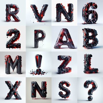 Obsidian and Red glass 3D Lettering Typeface. AI generated illustration