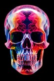 Fototapeta Tęcza - A striking art piece featuring a human skull with vibrant neon colors.