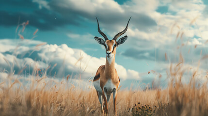 Wall Mural - banner of a gazelle on blured nature background, with empty copy space