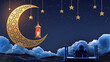 Ramadan Lantern decoration Sky background 3d rendering .	
