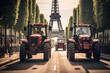 Agricultural tractors on the streets of Paris, farmers protests