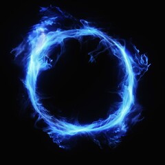 plasma abstract glowing electric blue ring, light magic effect, isolated on black background